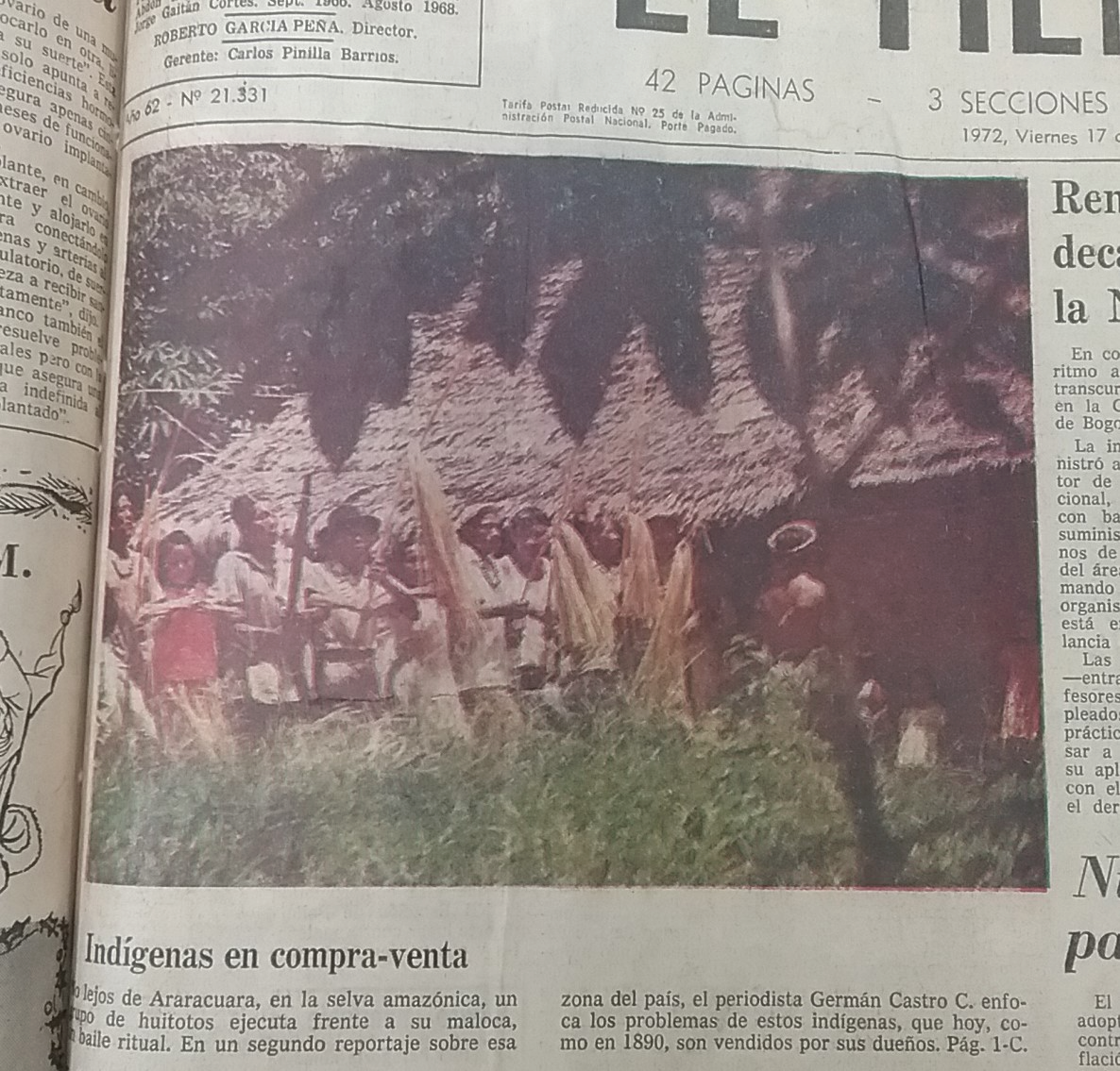 Foto a color de Carlos Caicedo. Detalle. “Indígenas en compra-venta,” El Tiempo, 17 de noviembre de 1972, 1A.